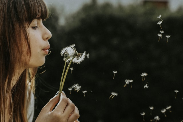 mulher soprando uma flor