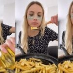 Vídeo em que mulher come batata frita com muito óleo viralizou nas redes sociais.