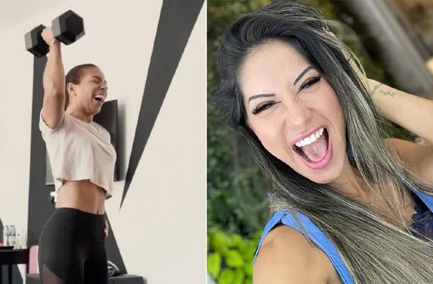 Belle Silva treinando, post retirado do Instagram e Maíra Cardi fazendo self, post retirado de seu Instagram
