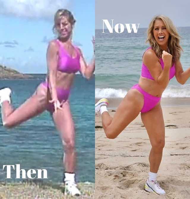 Denise Austin 30 anos atrás e atualmente, post Instagram