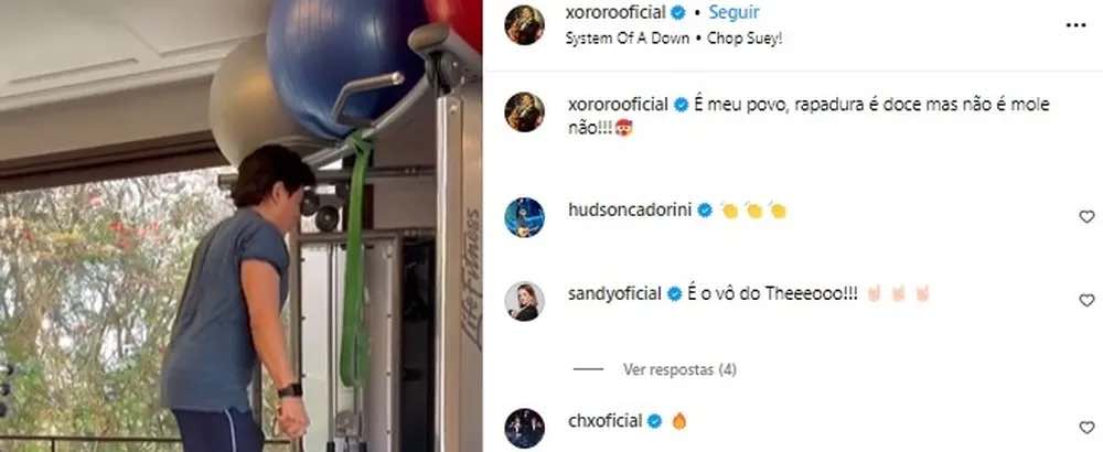 Sandy incentiva treino de Xororó e outros artistas também comentam