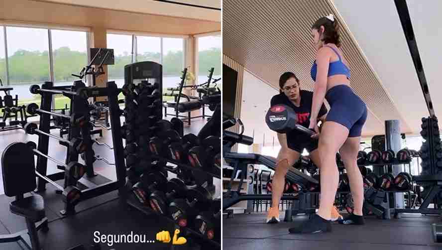 Andressa Suita treinando em sua casa