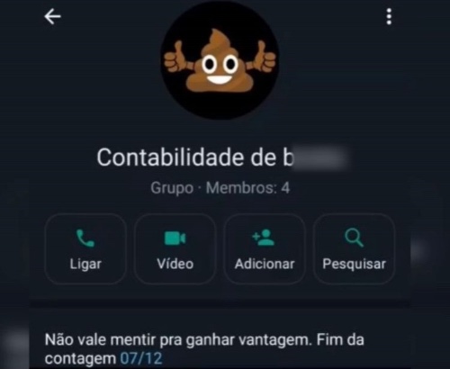 Grupo de WhatsApp de contabilidade de cocô 