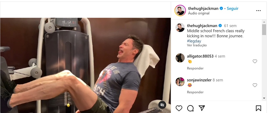 Hugh Jackman fazendo leg press