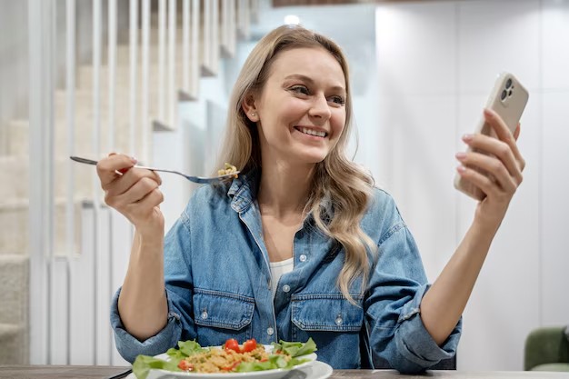 Mulher fazendo refeição saudável