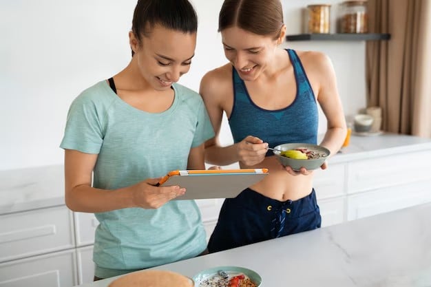 Mulheres fitness preparando café da manhã