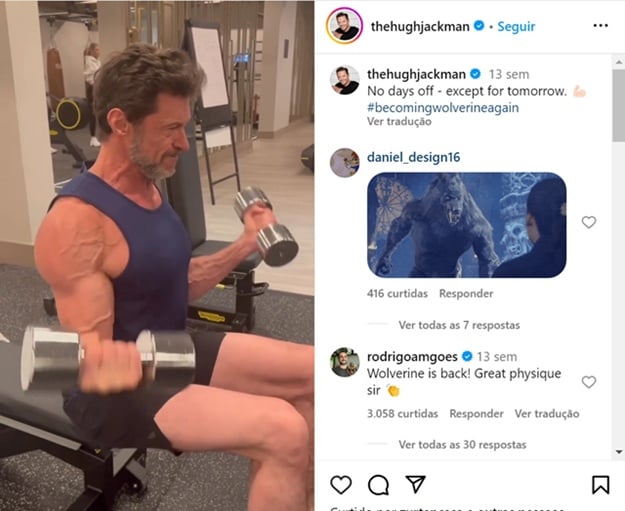 Hugh Jackman fazendo rosca bíceps lateral